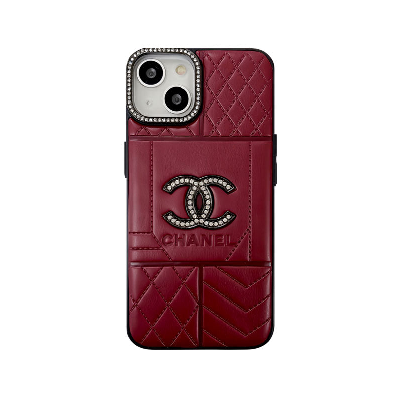 LUXURY LEATHER CC PHONE CASE WITH DIAMOND