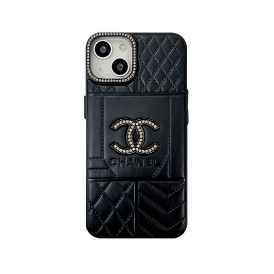 LUXURY LEATHER CC PHONE CASE WITH DIAMOND