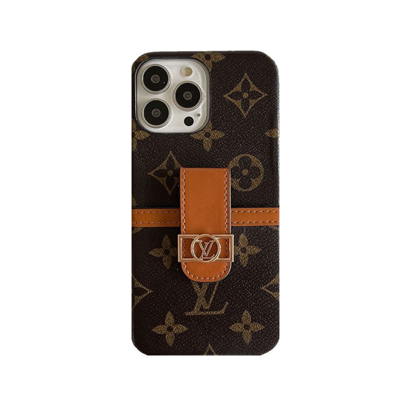 Leather Monogram iPhone Case With Card Holder Yellow-DFK241720