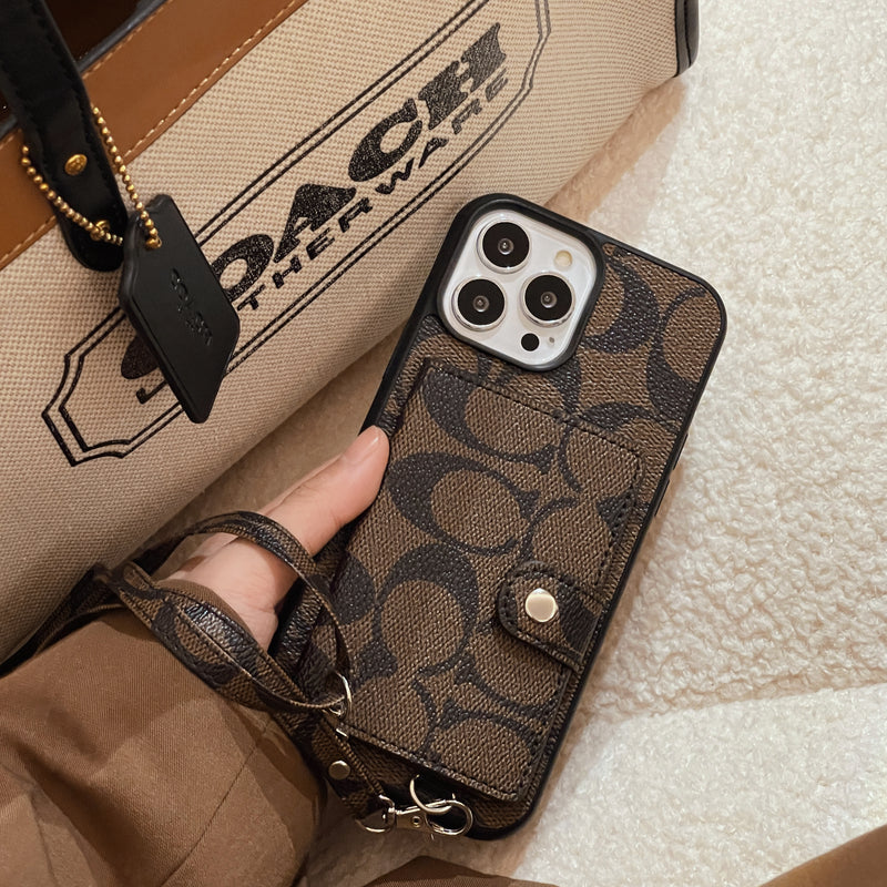 CH  iPhone Case With Wallet And  Strap Brown -SZK240402