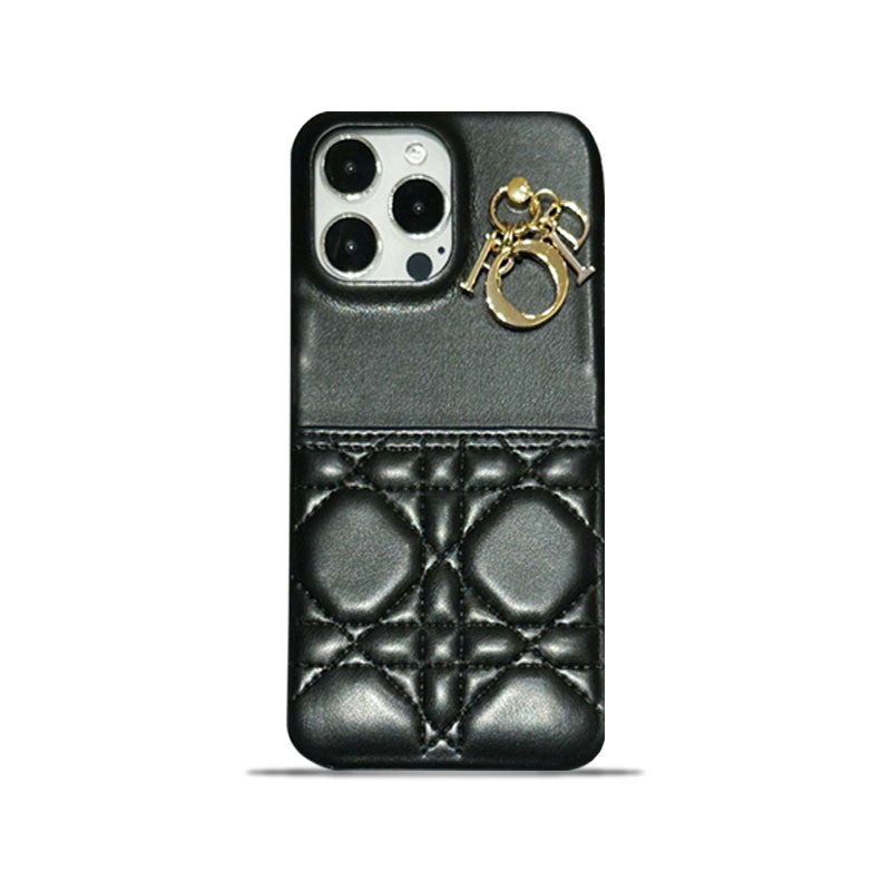 Classic CD iPhone Case With Card Holder Leather Black-JDK240513