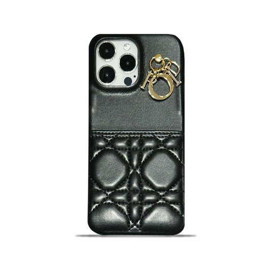 Classic CD iPhone Case With Card Holder Leather Black-JDK240513