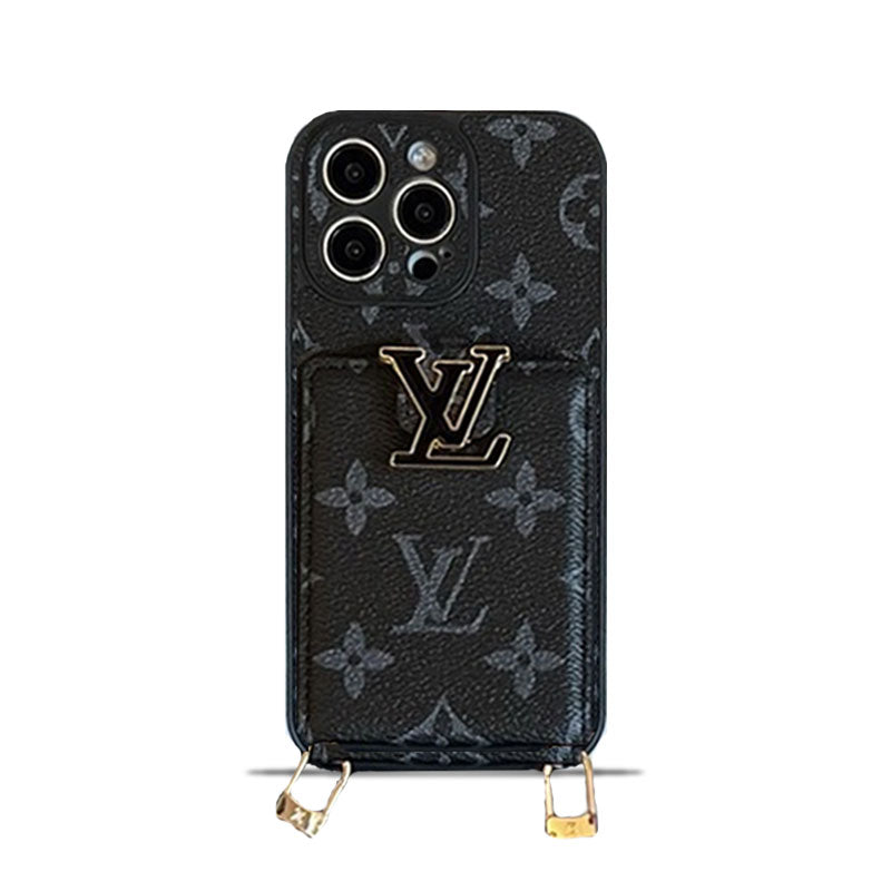 Monogram iPhone Case With Card Holder And Strap Black-HYL241712