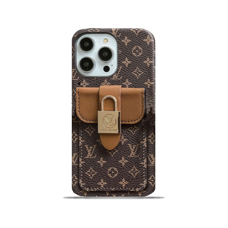 Monogram iPhone Case With Card Holder and Strap Brown-ZST231113