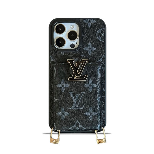 Monogram iPhone Case With Card Holder And Strap Black-SXK241712