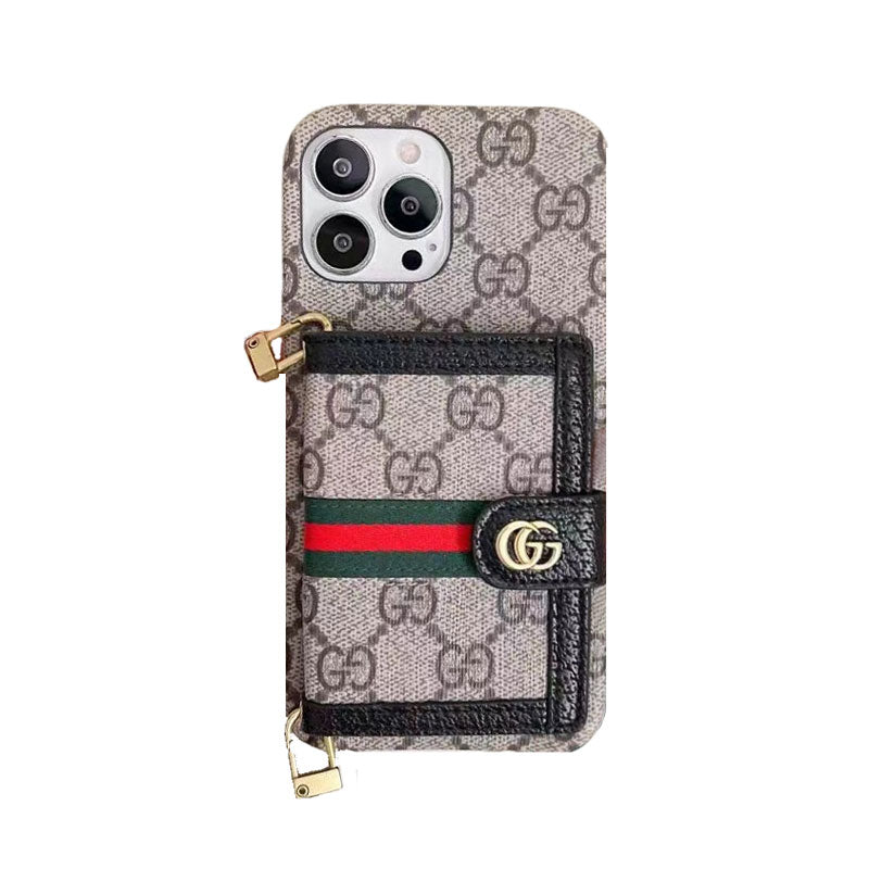 GG iPhone Case With Wallet And Crossbody Strap Brown -XK240330