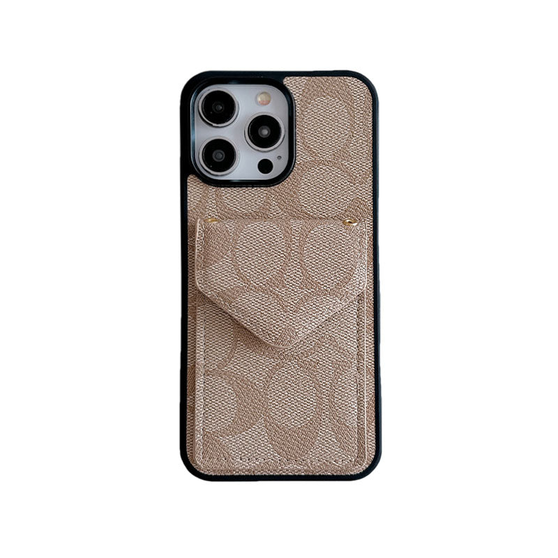 CH  iPhone Case With Card Holder And Strap Dark Brown -SJ240513