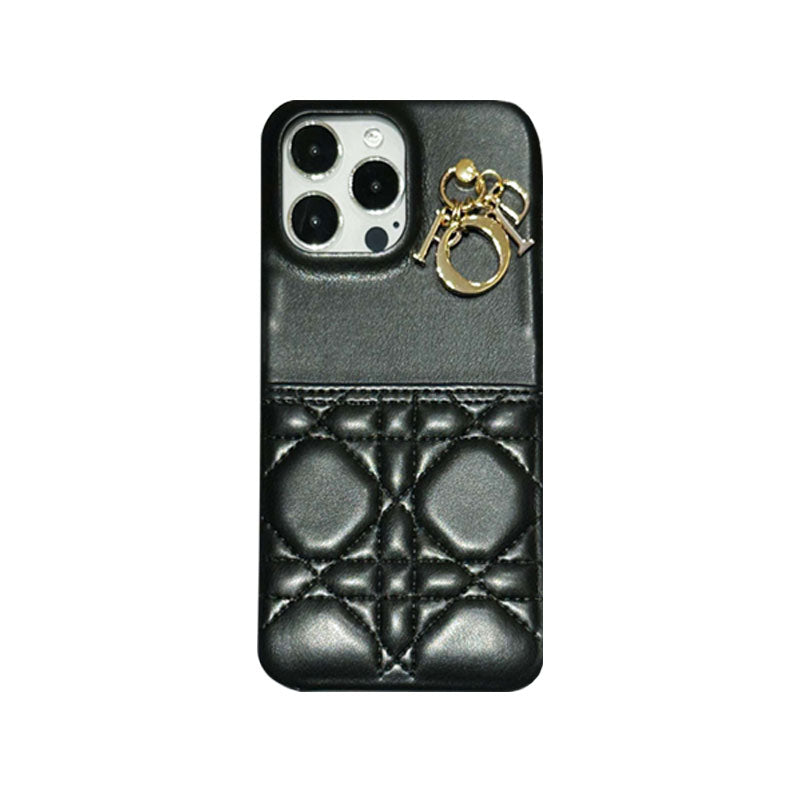 Classic CD iPhone Case With Card Holder Leather Black-JDK240513