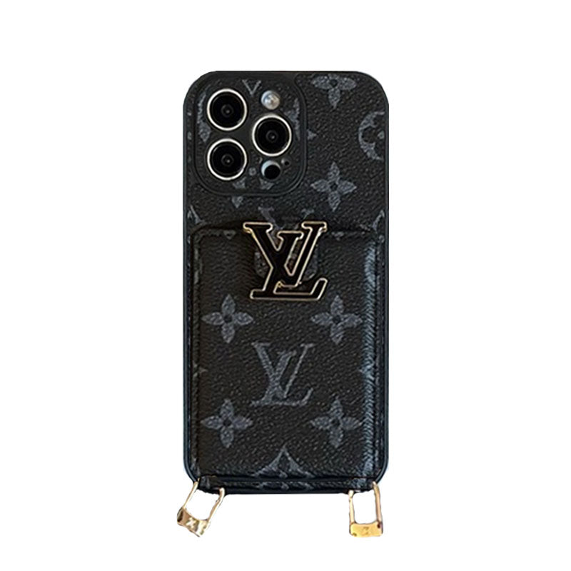 Monogram iPhone Case With Card Holder And Strap Black-HYL241712