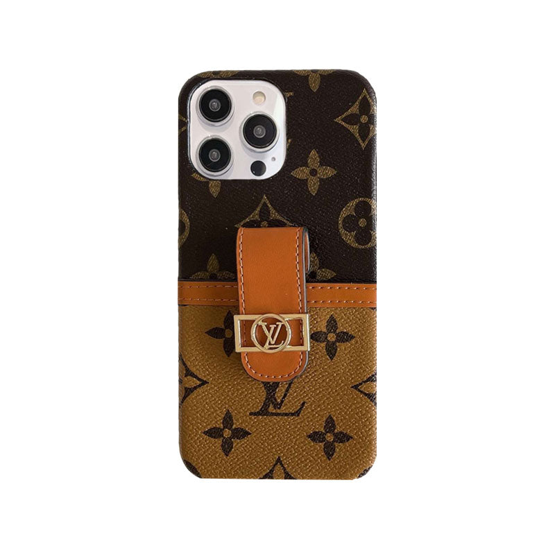 Leather Monogram iPhone Case With Card Holder Yellow-DFK241720