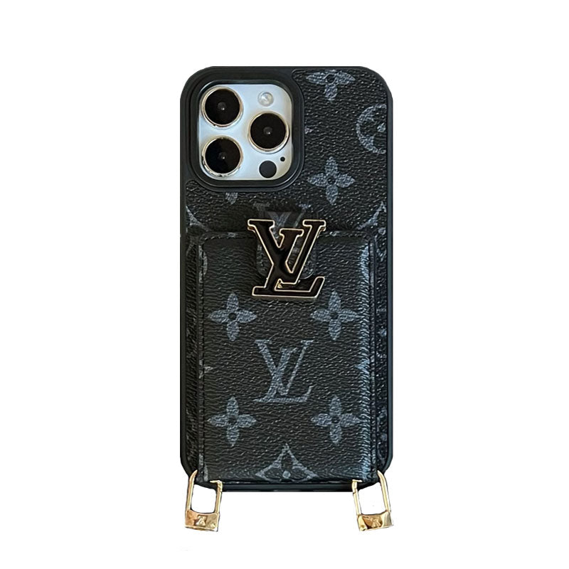 Monogram iPhone Case With Card Holder And Strap Black-SXK241712