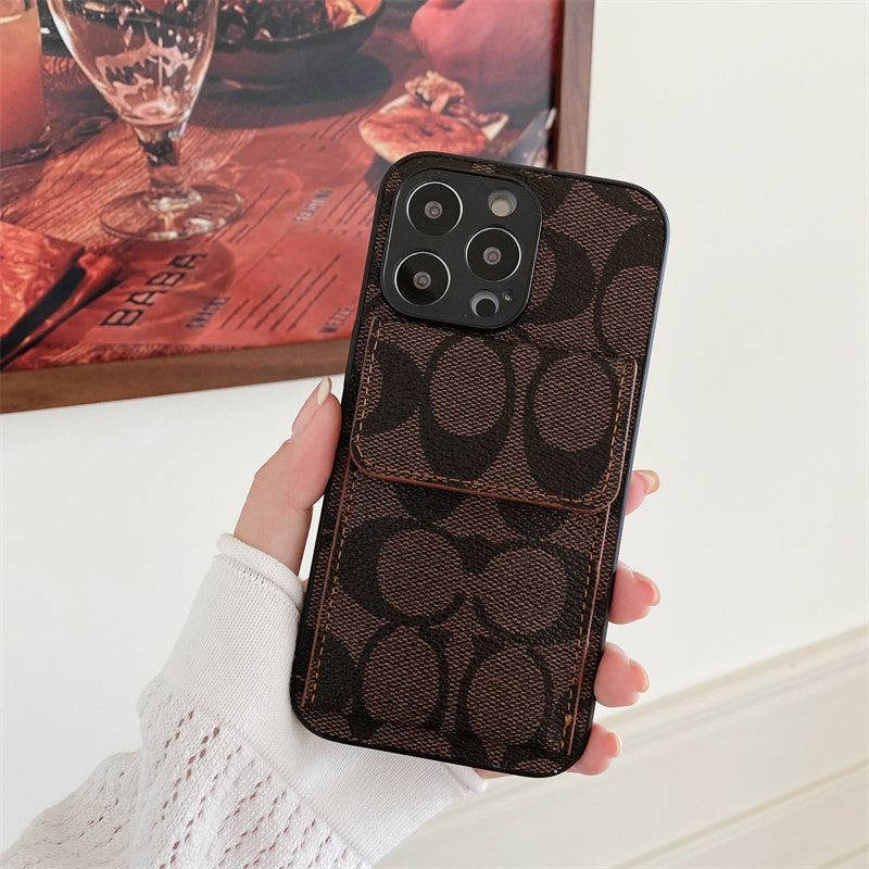 CH  iPhone Case With  Wallet Dark Brown-HP240513