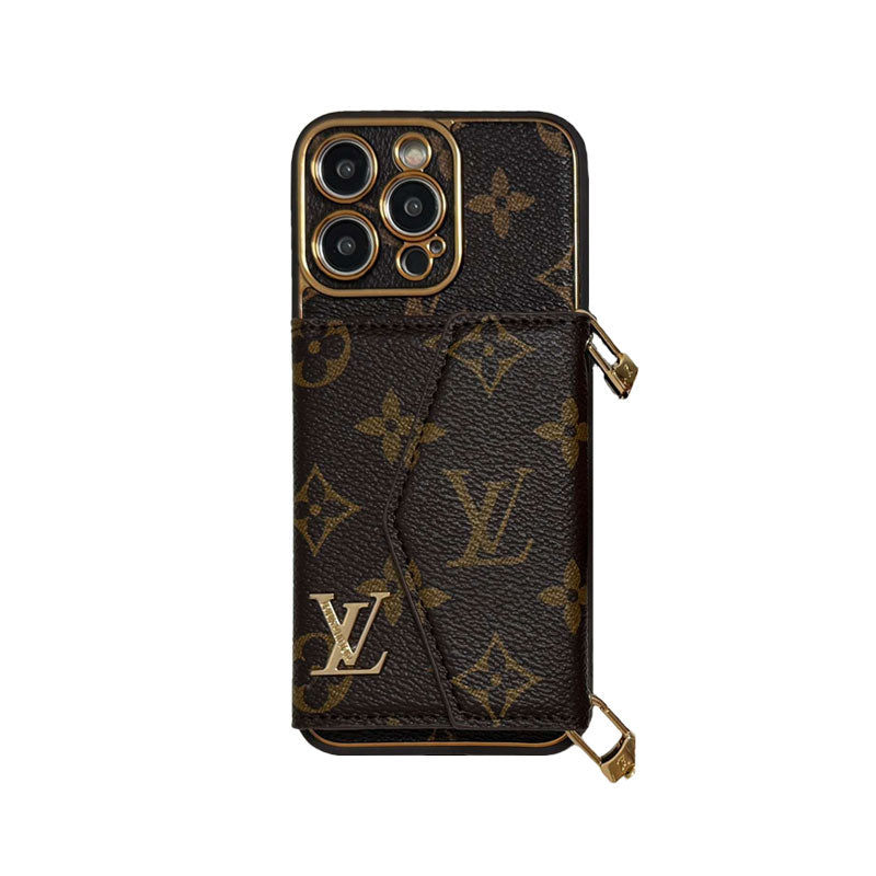 Monogram iPhone Case With Wallet And Strap Brown Big Printing-XFQ240329