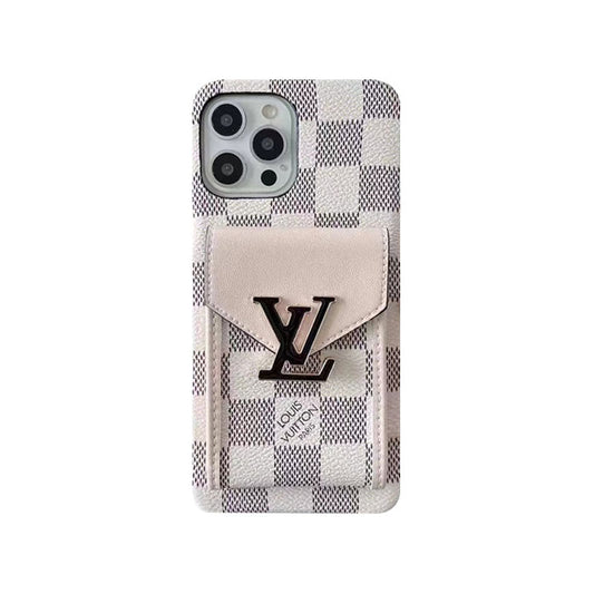 MONOGRAM IPHONE CASE WITH CARD HOLDER WHITE GRID