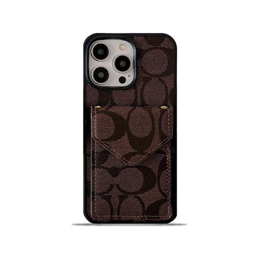 CH  iPhone Case With Card Holder And Strap Dark Brown -SJ240513