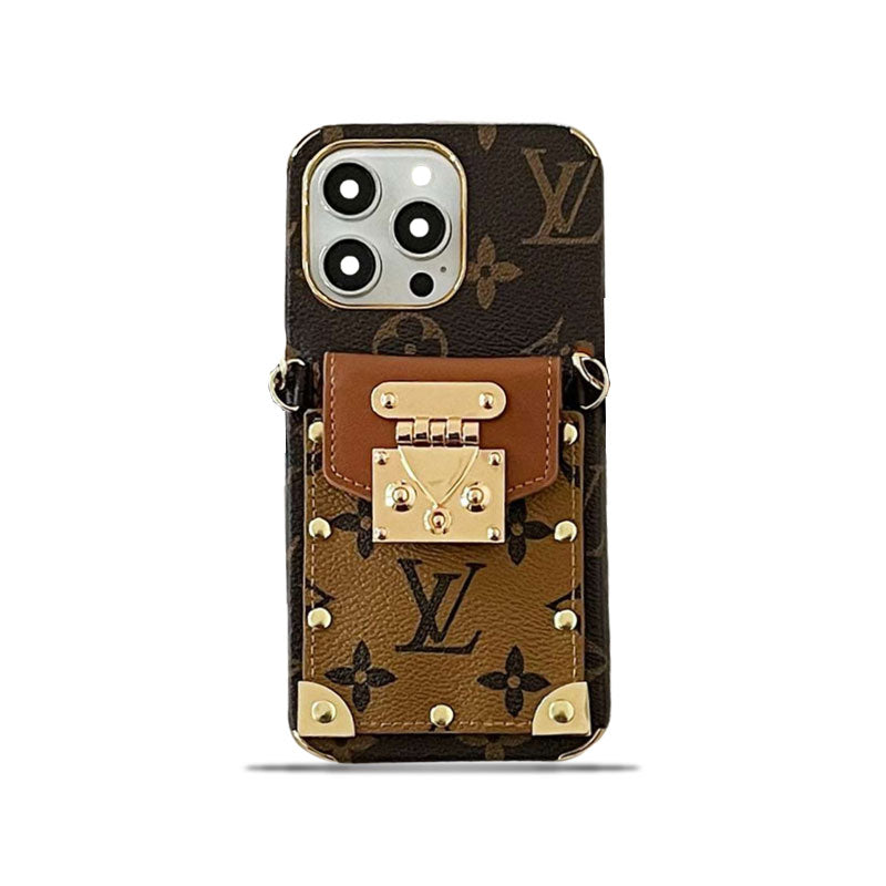 Monogram iPhone Case With Card Holder and Strap Brown-QBS240113