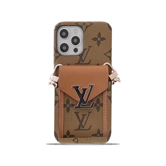 MONOGRAM IPHONE CASE WITH WALLET AND STRAP YELLOW PRINTING