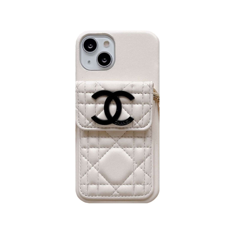 CC IPHONE CASE WITH WALLET AND STRAP WHITE