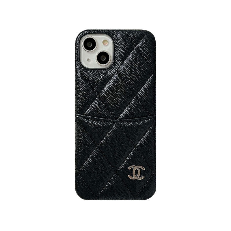 Leather CC iPhone Case With Crad Holder Black -PZB240603