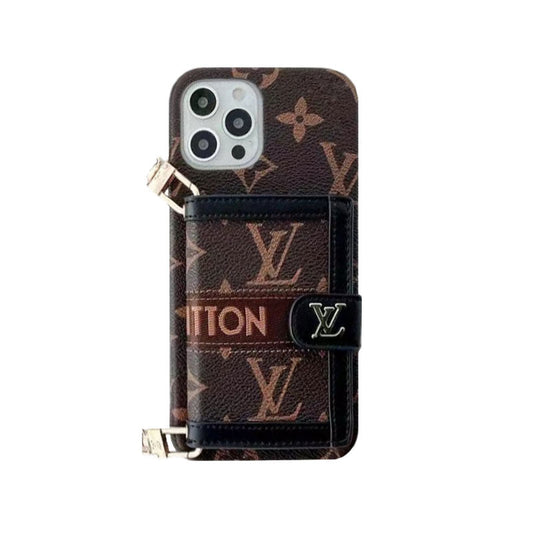 MONOGRAM IPHONE CASE WITH WALLET AND STRAP BLACK