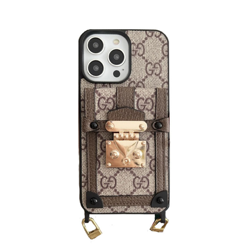 GG iPhone Case With Wallet And Strap Brown -TDK240330