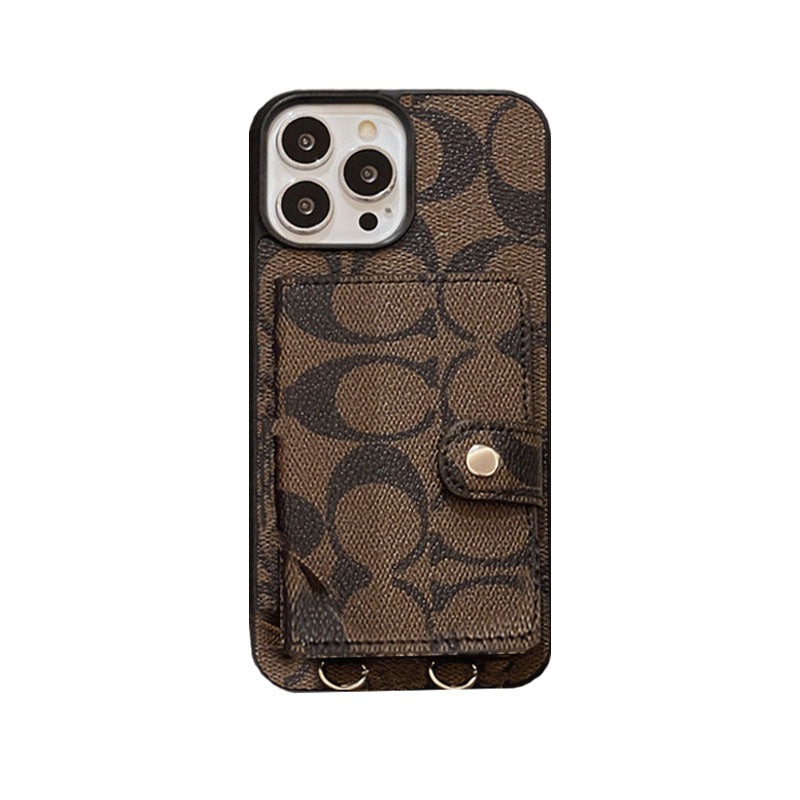 CH  iPhone Case With Wallet And  Strap Brown -SZK240402