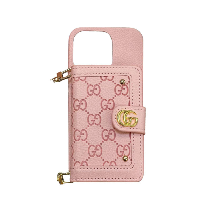 GG iPhone Case With Wallet And Strap Pink -ZY241720