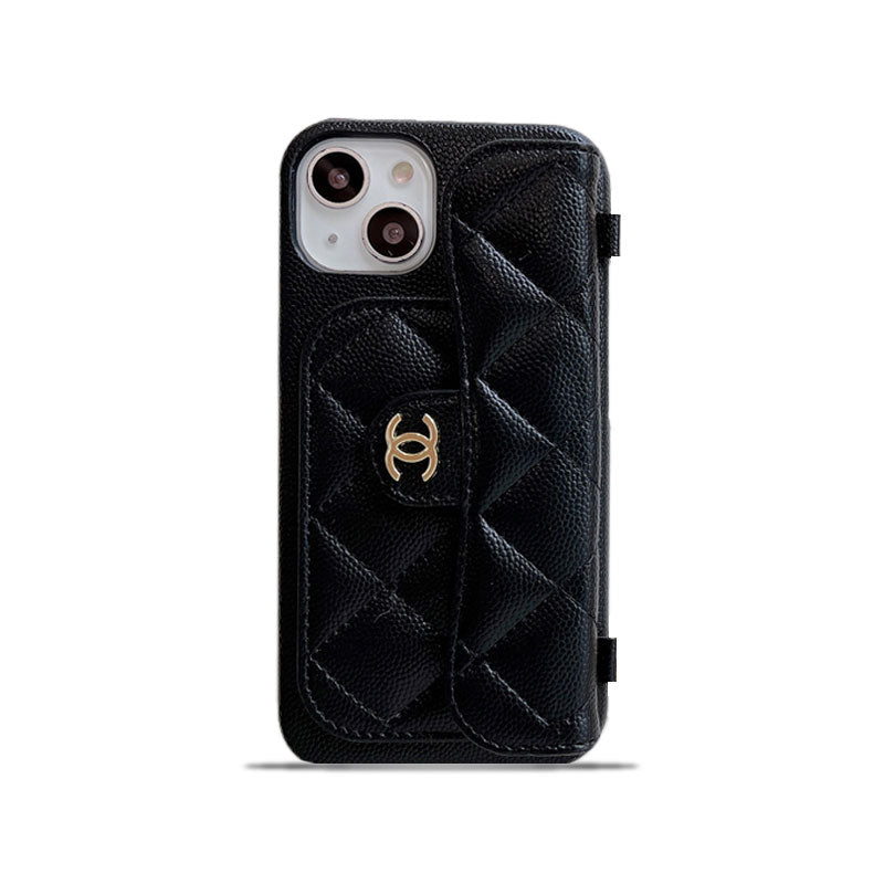 CC iPhone Case With Card Holder And Strap Black -SLK240104