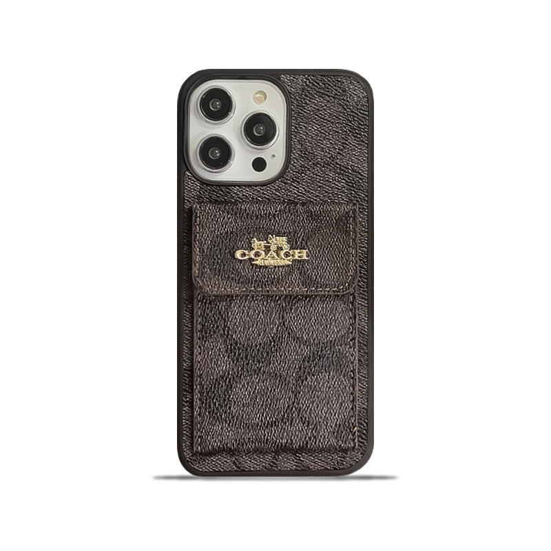 CH  iPhone Case With Card Holder Wallet Dark Brown  -SZK240425