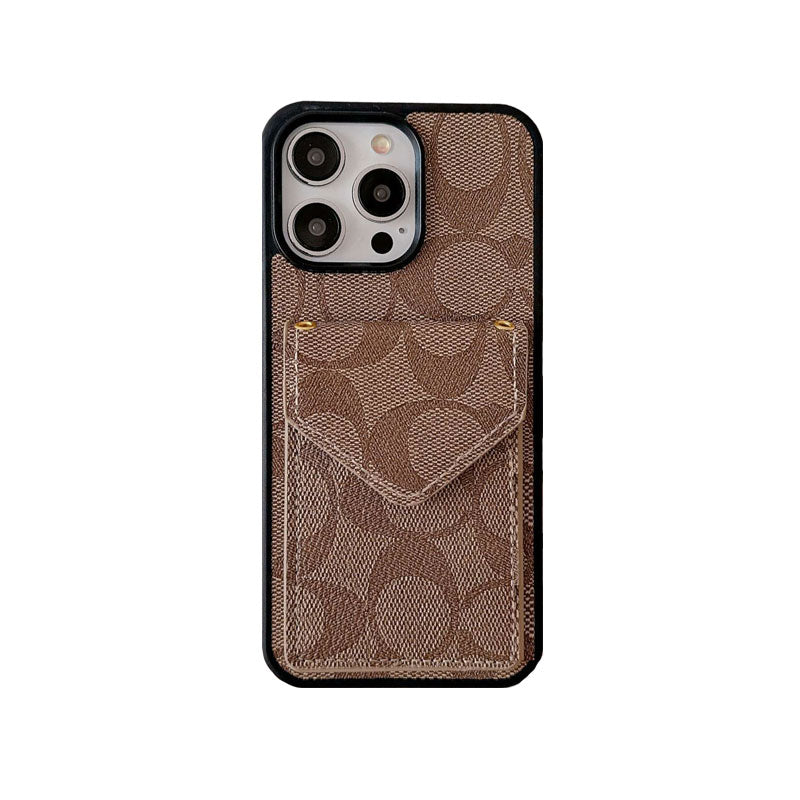 CH  iPhone Case With Card Holder And Strap Dark Brown -SJ240513