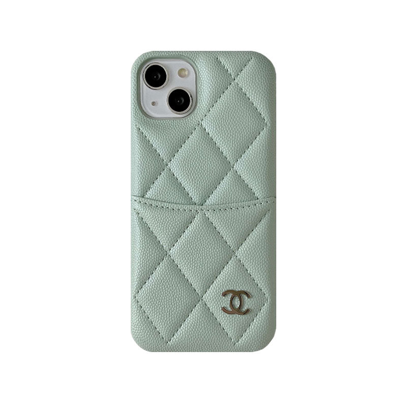 Leather CC iPhone Case With Crad Holder Green -PZB240603