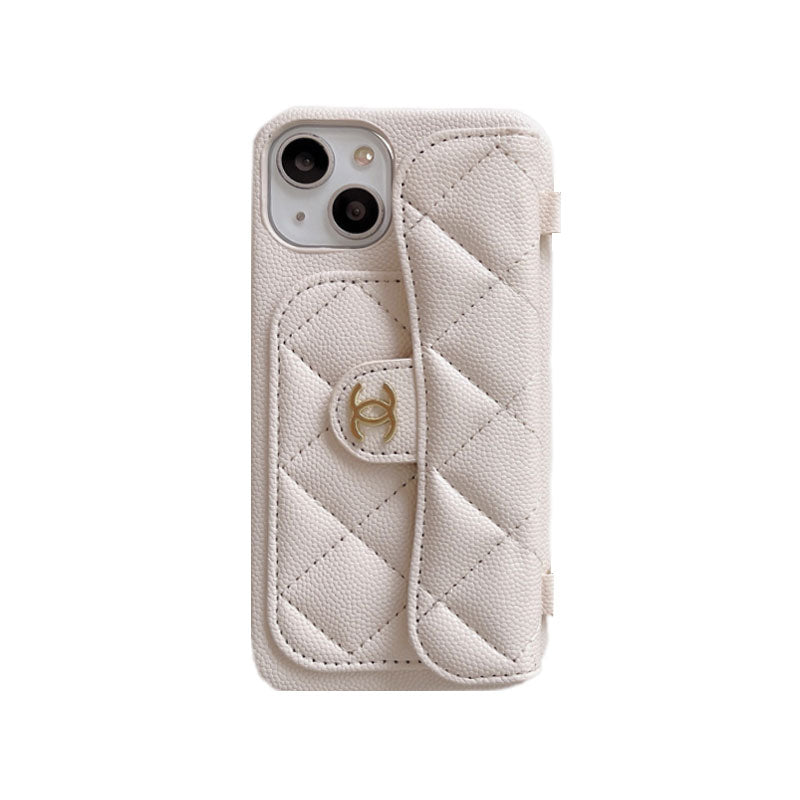 CC iPhone Case With Card Holder And Strap White -SLK240104