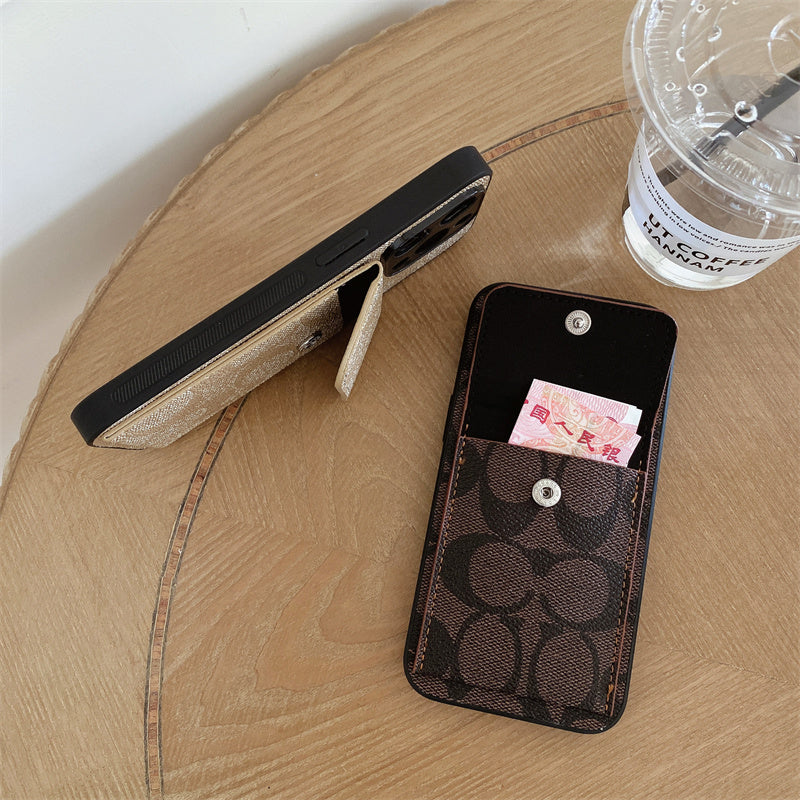 CH  iPhone Case With  Wallet Dark Brown-HP240513