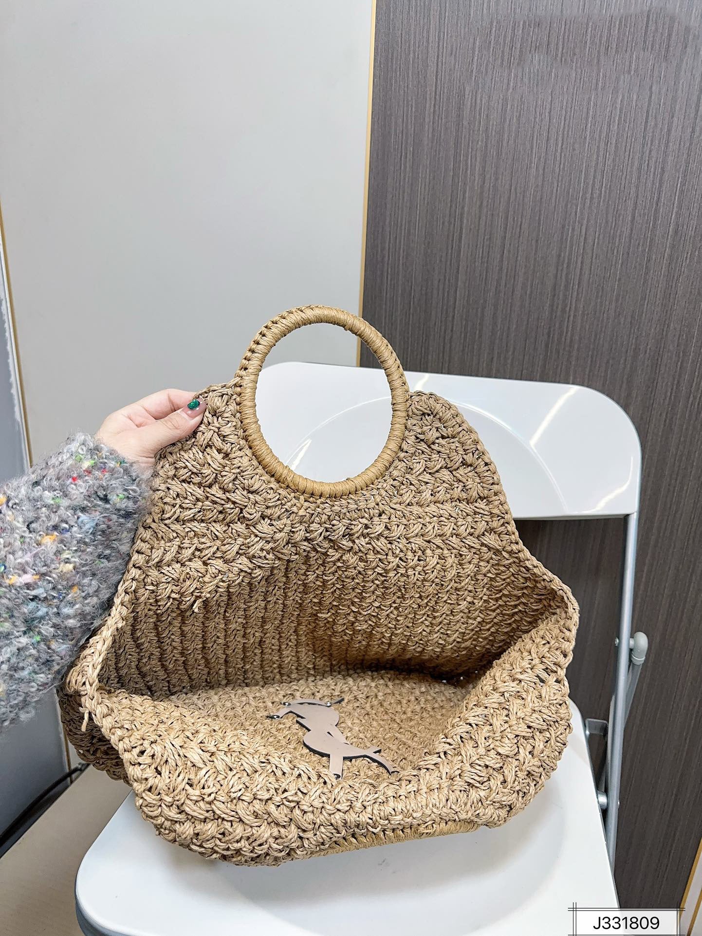 YSL SAINT LAURENT Summer Raffia Tote Bag 41x37cm