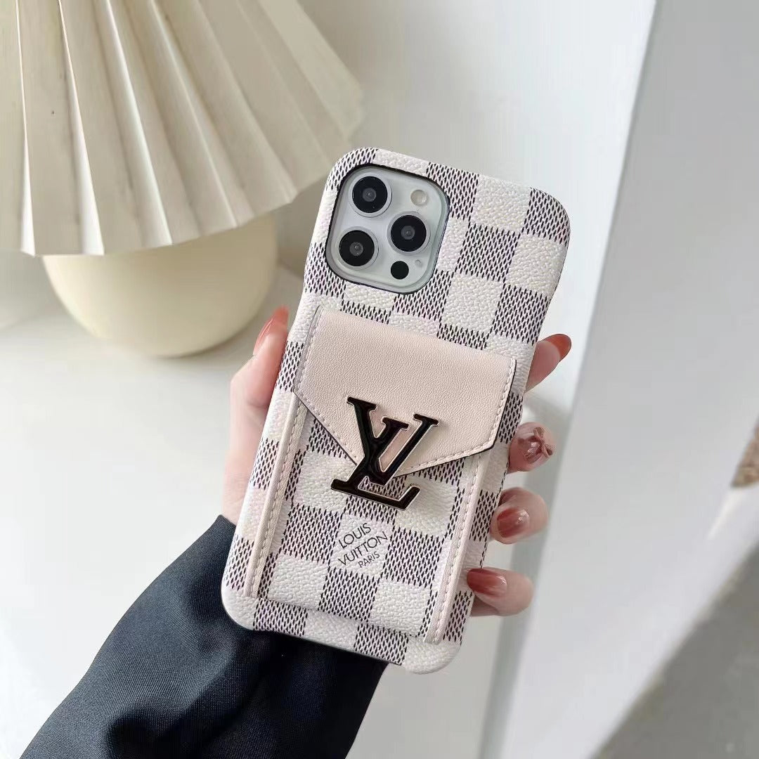 Monogram iPhone Case With Card Holder White Grid -XK241701