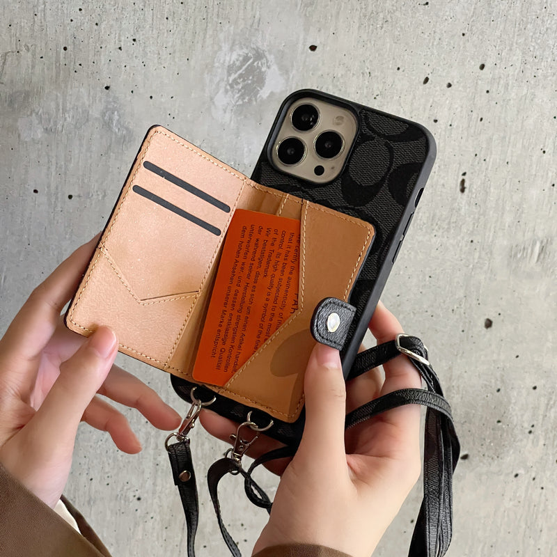 CH  iPhone Case With Wallet And  Strap Brown -SZK240402