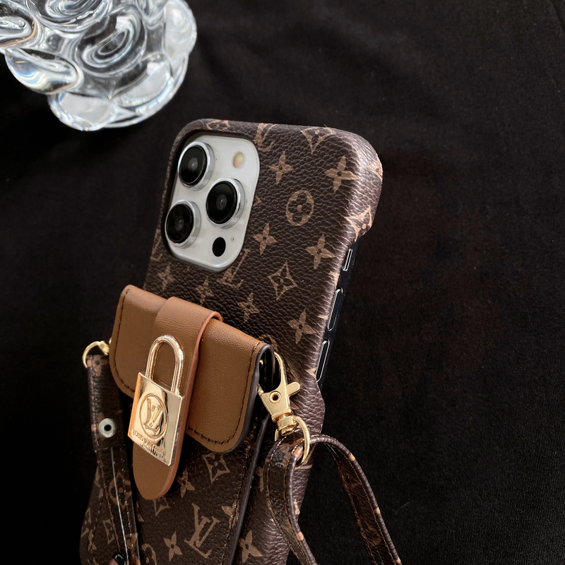 Monogram iPhone Case With Card Holder and Strap Brown-ZST231113