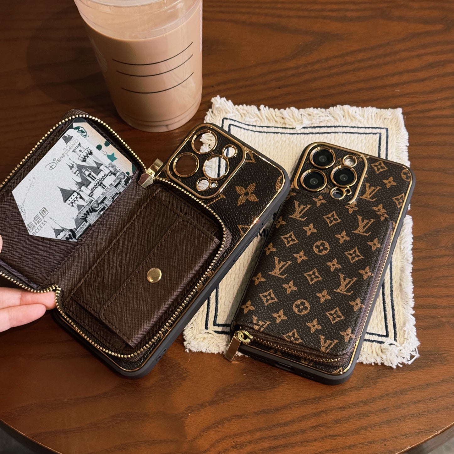 Monogram iPhone Case With Wallet Brown Small Printing-LQB240329