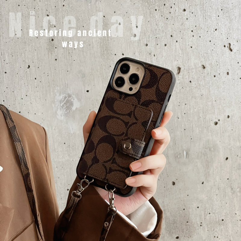 CH  iPhone Case With Wallet And  Strap Brown -SZK240402