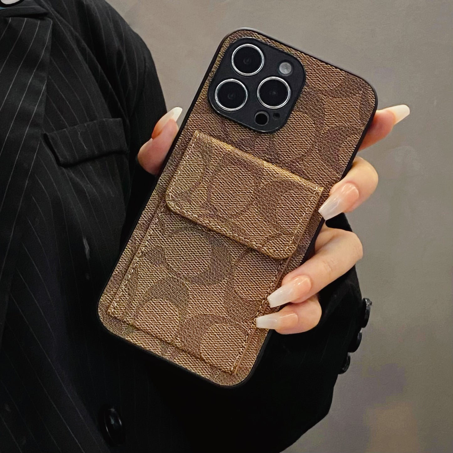 CH  iPhone Case With  Wallet Light Brown-HP240513