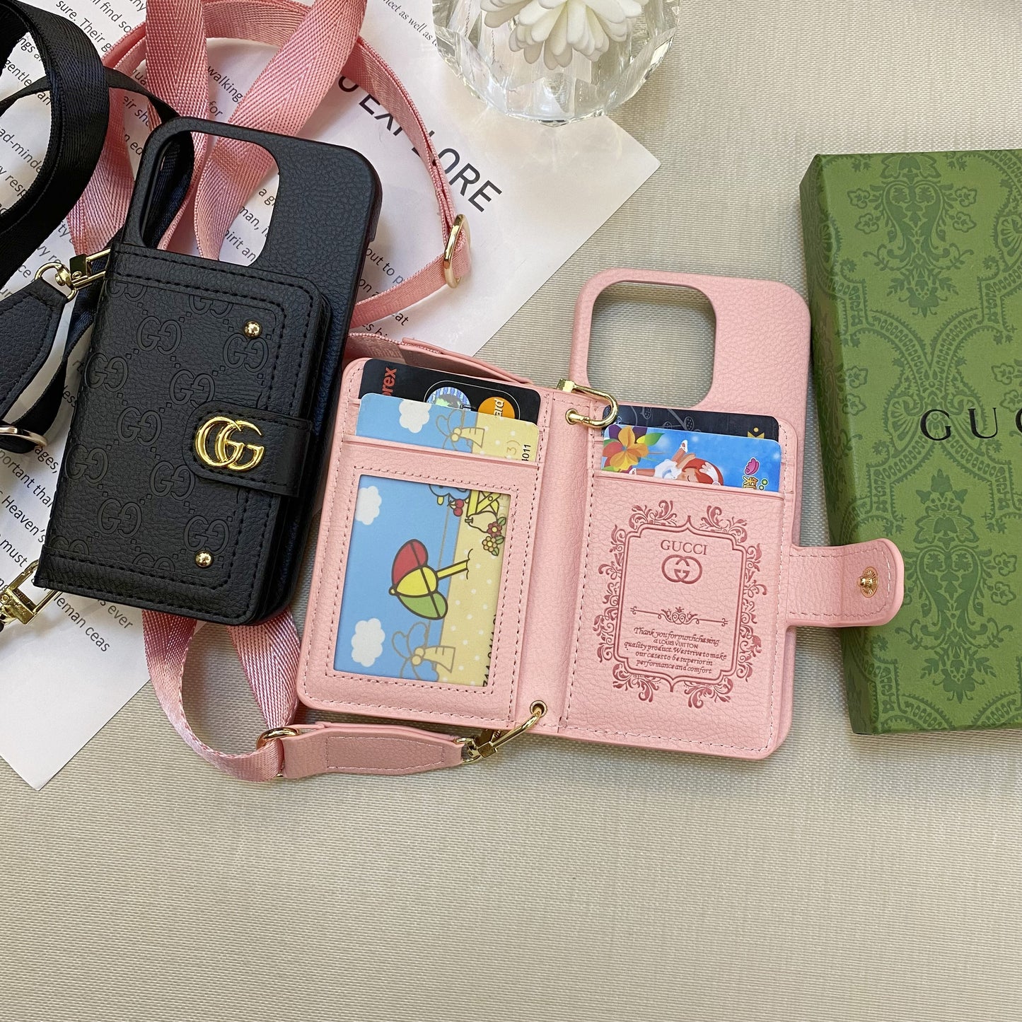 GG iPhone Case With Wallet And Strap Black -ZY241720