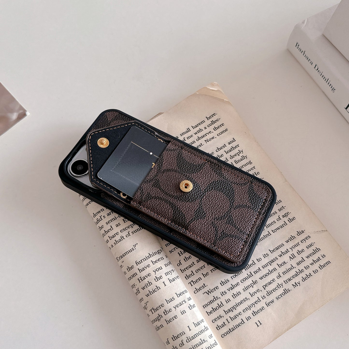 CH  iPhone Case With Card Holder And Strap Dark Brown -SJ240513