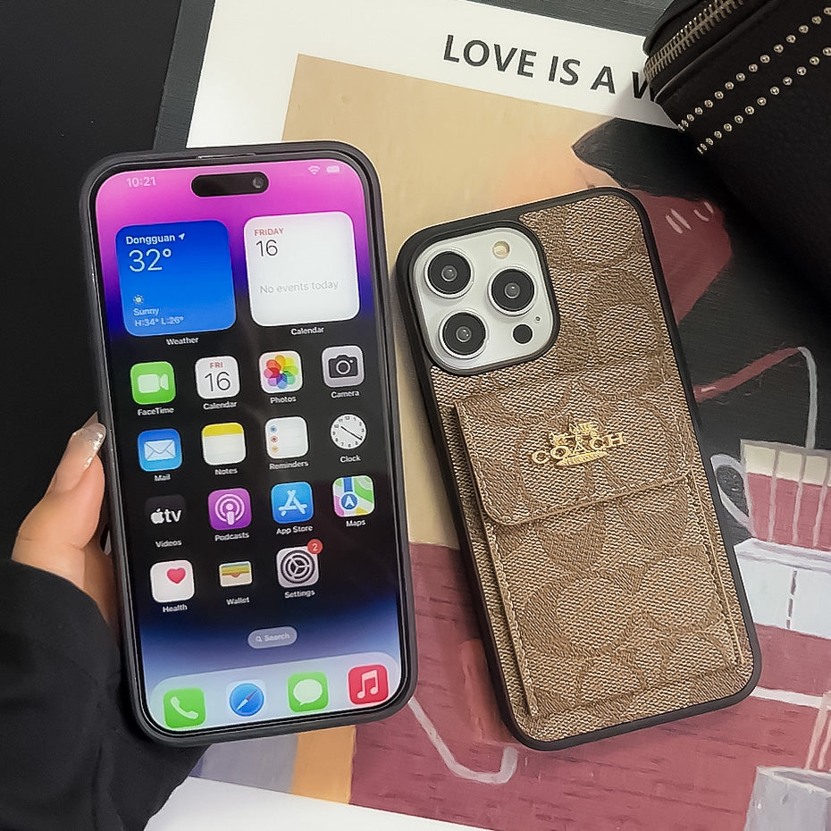 CH  iPhone Case With Card Holder Wallet Light Brown  -SZK240425