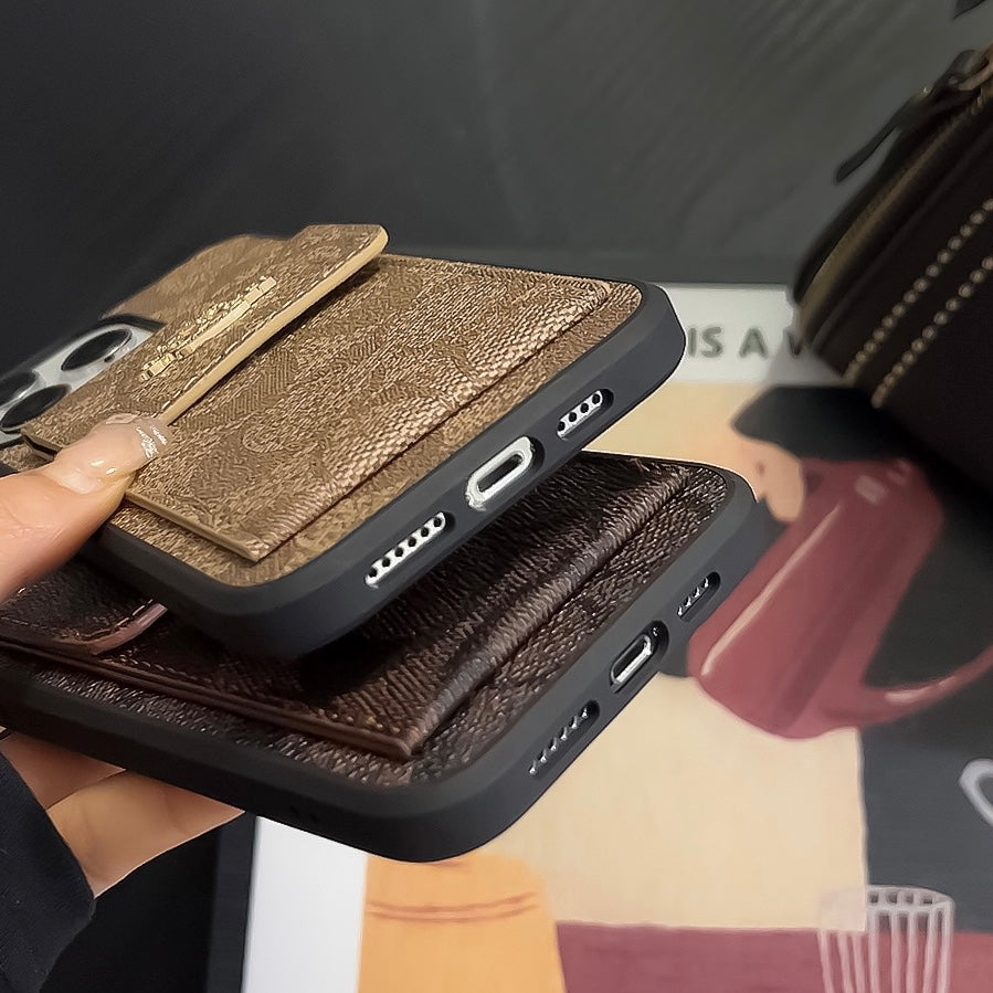 CH  iPhone Case With Card Holder Wallet Dark Brown  -SZK240425