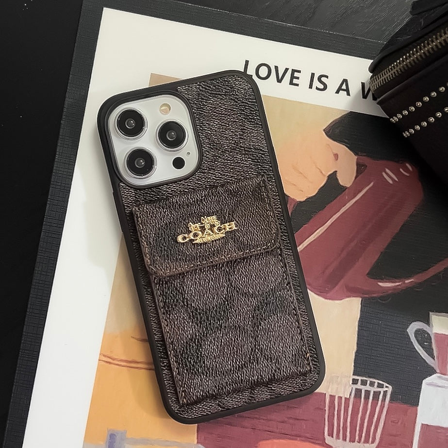 CH  iPhone Case With Card Holder Wallet Dark Brown  -SZK240425