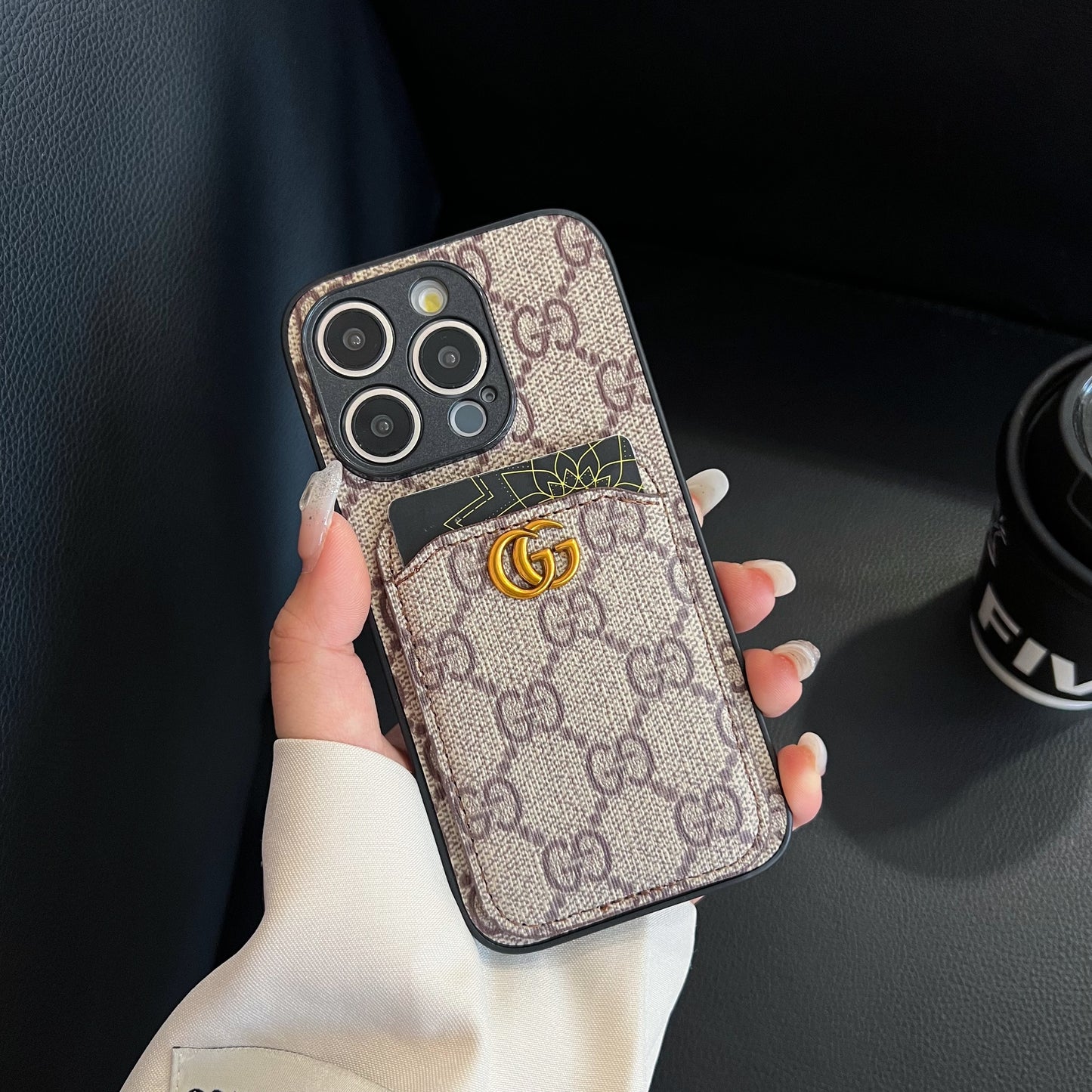 Classic GG iPhone Case With Card Holder Gray -KBK240425