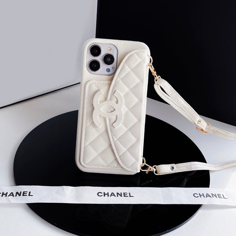 CC iPhone Case With Wallet And Chain White -XK240401