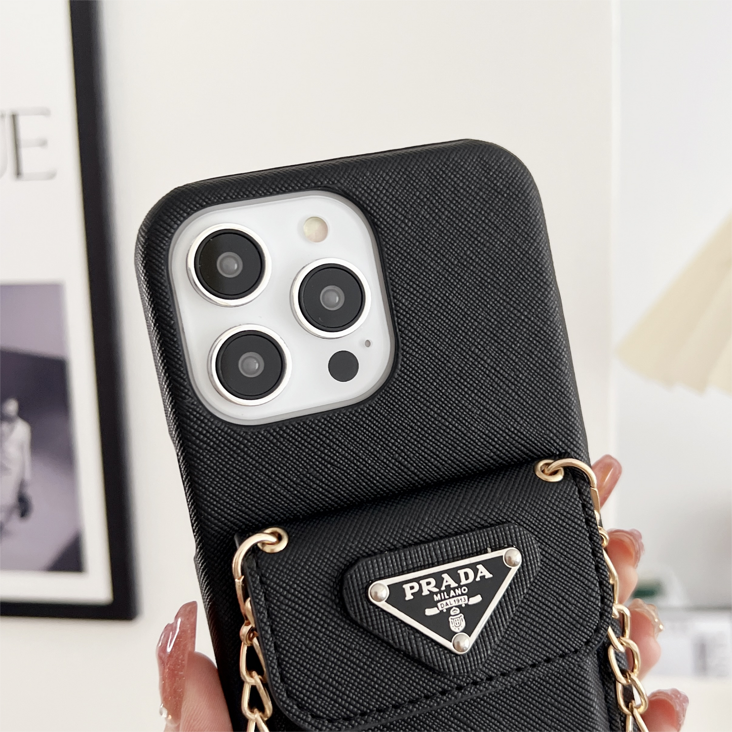 PR iPhone Case With Wallet And Strap Black -SlK240403