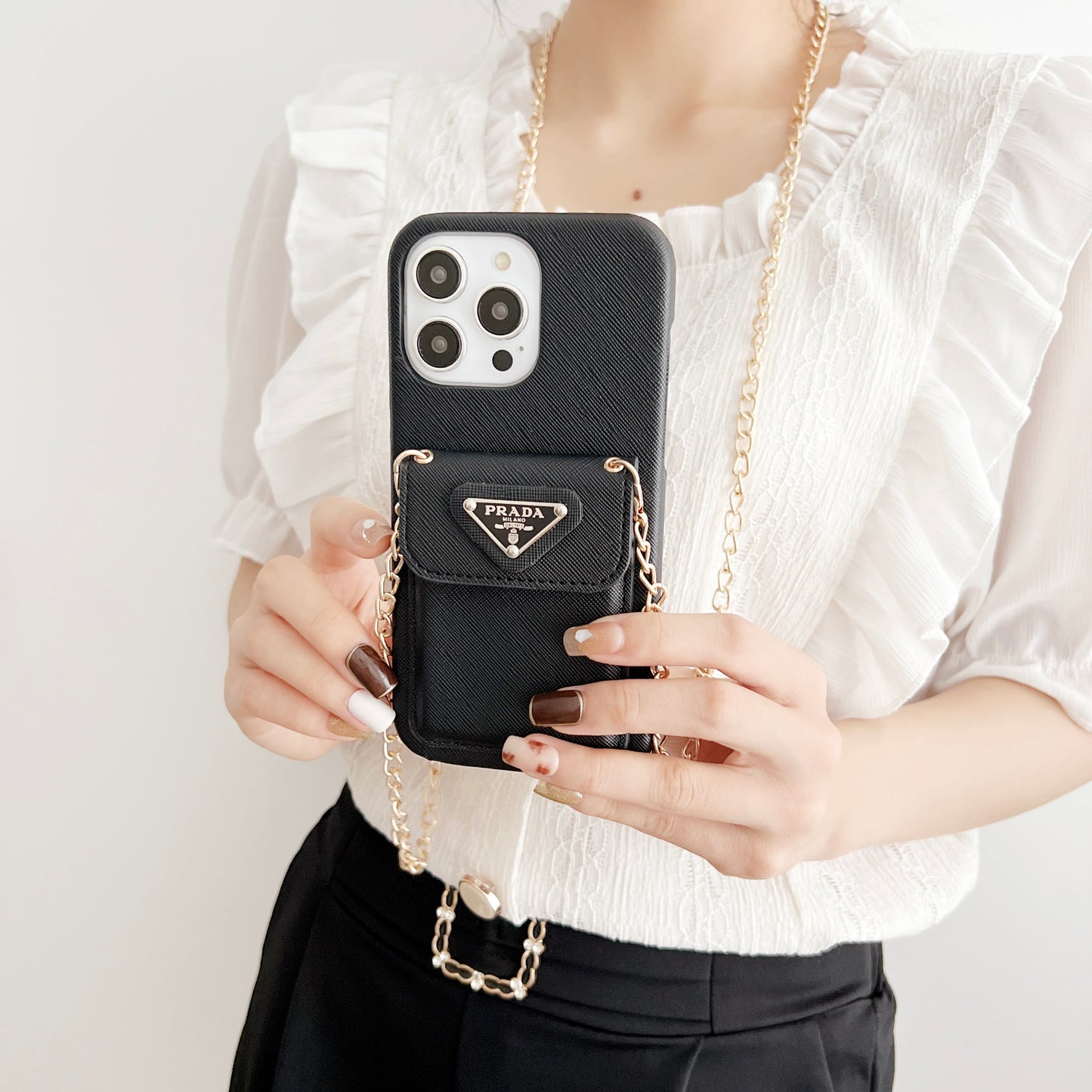 PR iPhone Case With Wallet And Strap Black -SlK240403