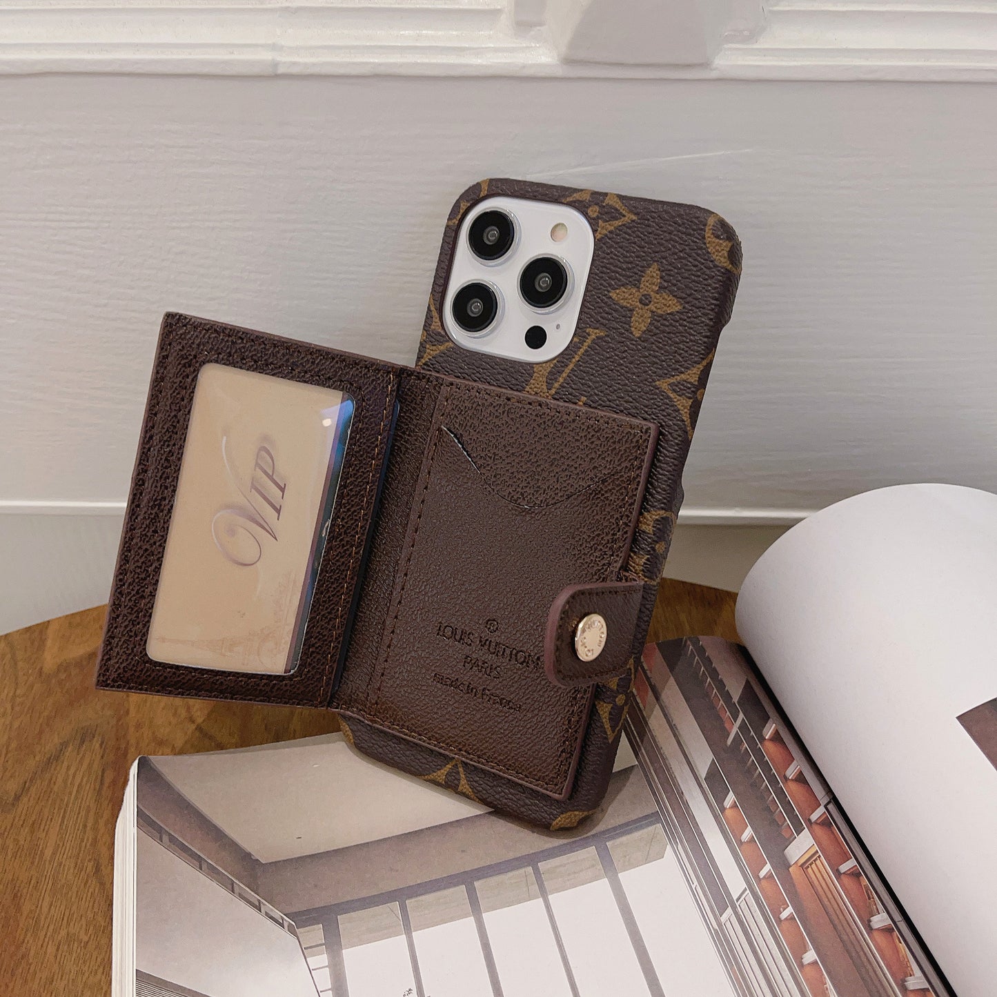 Leather Monogram iPhone Case With Wallet-YCQ241712